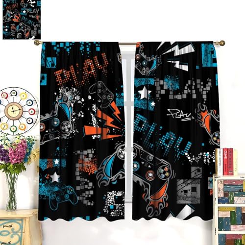 Colourful Gamer Curtain, Boys Gamepad Retro Video Games Window Curtains for Kids Teens Room Living Room 42" W X 45" L - color: Gamepad-4, size: 21"W x 45"L (Pack of 2)
