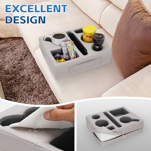 G GOOD GAIN Couch Cup Holder Pillow-Sofa Cup Holder Cozy Buddy | Bed Drink Caddy Holds Tablet, Remote, Snacks | Waterproof Anti-Spill Sofa Beverage Tray for Car, Beach, Picnic, Boat, RV(Light PUGrey) - color: Light Pugray, size: 12.5 x 9.5 inches