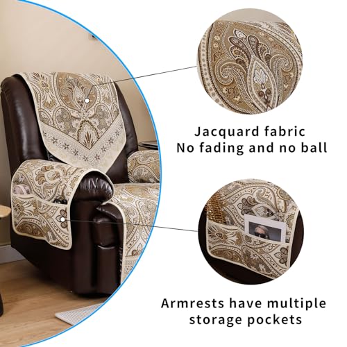 Recliner Chair Covers Non Slip Waterproof Large Recliner Covers for Leather Recliner,Electric Reclining Chair Covers for Living Room Dog Sofa Recliner Cover (FLKF-Beige) - color: Flkf-beige