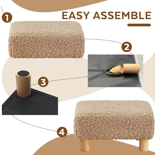 Small Foot Stool Ottoman, Sherpa Footstool Ottoman Foot Rest for Couch, Rectangle Footstools and Ottomans Small for Living Room, Entryway and Bedroom (Light Brown) - color: Light Brown