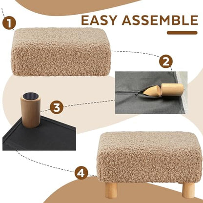 Small Foot Stool Ottoman, Sherpa Footstool Ottoman Foot Rest for Couch, Rectangle Footstools and Ottomans Small for Living Room, Entryway and Bedroom (Light Brown) - color: Light Brown