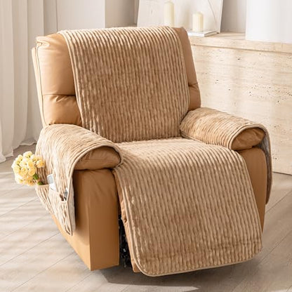 Recliner Chair Covers That Stay in Place, Waterproof Recliner Sofa Cover, Non-Slip Chair Protector, Washable Furniture Cover for Dogs, Cats and Kids (LightCoffee, 23.6"Recliner Chair) - color: Lightcoffee