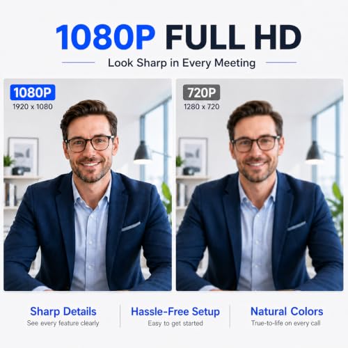C26 1080P Webcam with Microphone, USB Computer Camera with Privacy Cover, Noise Reducing Mic, Auto Light Correction, 105° Wide Angle, Plug&Play for PC Mac Laptop Zoom Teams Streaming - style: 1080P