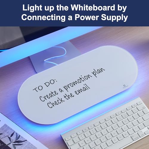 TSJ OFFICE Glass Desktop Whiteboard - 17 X 7 Inches Small Dry Erase Board with Blue Light, Glass White Board Surface Notepad with 1 Drawer, Desk Organizers for Office, Home, School Supplies - color: Blue Light (White Glass)
