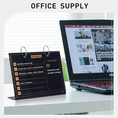 Desktop Glass Dry Erase & Acrylic Aesthetic Desk Calendar Weekly to-do List Combo, Small Magnetic Standing Whiteboard, Desk Flip Easel Calendar with Accessories for Home Office Supply, Black, 9 x 7'' - color: Black With Flip Sheet