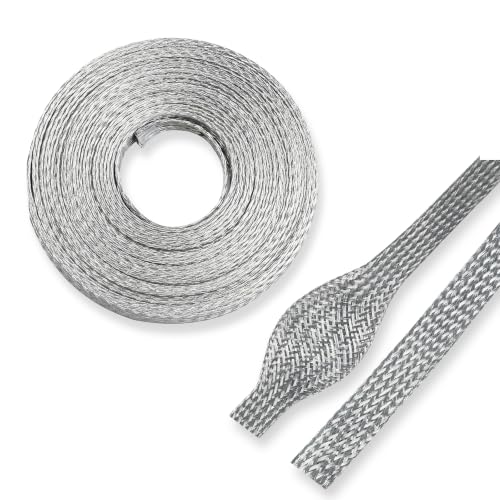 Tinned Copper Braid Metal Cable Shielding Sleeve Ground Straps Interference Wire Sheathing Flat Mesh (5/16 in Wide(0.20 in Dia)-28ft) - size: 5/16 in Wide(0.20 in Dia)-28ft