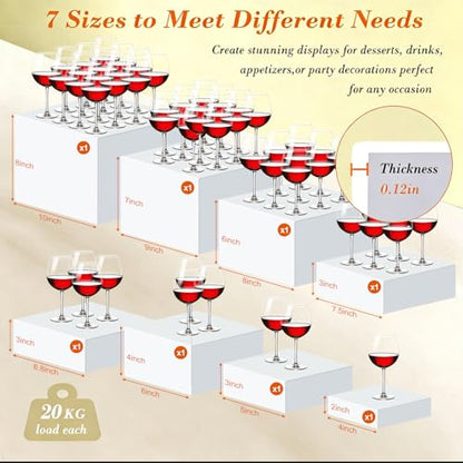 8PCS Buffet Risers Acrylic, 10" 9" 8" 7.5" 6.8" 6" 5" 4" Large Tiered White Display Stand for Dessert,Jewelry,Collectibles,Hollow Nesting Riser Set for Party,Wedding & Retail Counter, Easy Storage - color: 8PCS White
