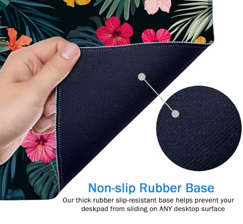 Gaming Mouse Pad, Large Mouse Pads for Desk, Non-Slip Rubber Base Mousepad, Keyboard Mouse Mat, Desk Pad with Stitched Edges, 31.5x15.7 inch Hibiscus Flowers and Palm Leaves - color: Hibiscus Flowers and Palm Leaves, size: 31.5L x 15.7W inches