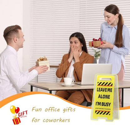 8 Pack Funny Sticky Note Holder - Caution Overstimulated Desk Sign, Answer Desk Rates Sign for Work, Mini Funny Office Decor (Yellow+Red)