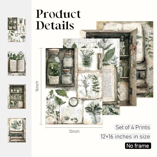 Locomiss Vintage Plants Book Wall Art Posters, Reading Nook Corner Farmhouse Decor, Dark Academia Rustic Botanical Bookish Prints Posters for Library Reading Room Wall Decor, Set of 4 (8x10 Unframed) - color: plants, size: 12x16 Inches