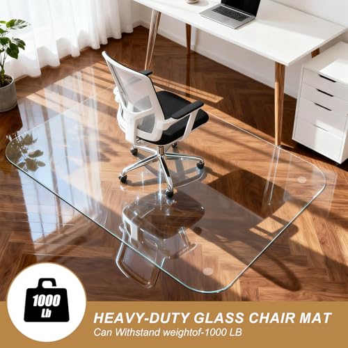 Vicwe Glass Chair Mat for Carpet,32"x48" Tempered Glass Office Chair Mat,1/5" Thick Glass Chair Mat with Rounded and Polished Edges,Smooth Glide for Carpet & Hardwood Floor Protection - size: 32"x 48"x 1/5"Thick