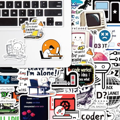 50PCS Funny Computer Stickers Creative Tech Laptop Decals for Programmers IT Students Developers Coders Great for Journals Water Bottles Keyboards and Workstation Decor - style: Computer