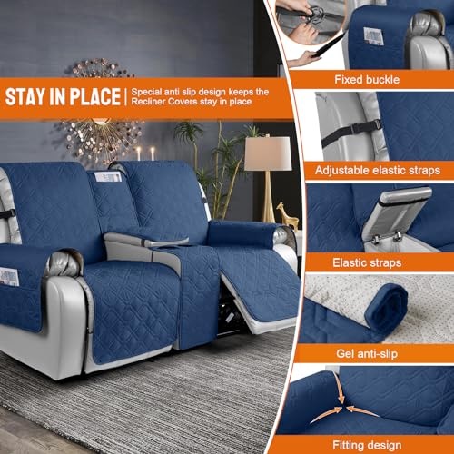 VANSOFY Loveseat Recliner Cover with Console 100% Waterproof Sofa Slipcovers Non-Slip Reclining Couch Cover Split Sofa Covers Furniture Protector for Pets, Dogs(Ocean Blue) - color: Ocean Blue