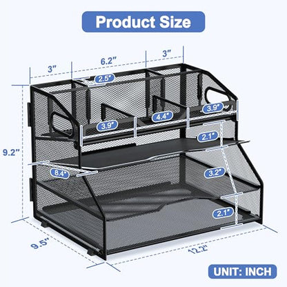 4 Tier Desk Orgnizers and Accessories, Metal Magazine File Holder with Pencil Holder and Handles, Space Saving Desk File Trays for School Office Supplies(Black) - color: 4-tier-black