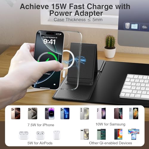 Wireless Charging Mouse Pad with Foldable Phone Holder, 31.5"x15.8" Large Desk Mat for Laptop/Keyboard, Waterproof Ultra-Smooth Surface, Non-Slip Base, Black - color: Black-Phone Holder-31.5"x15.8"