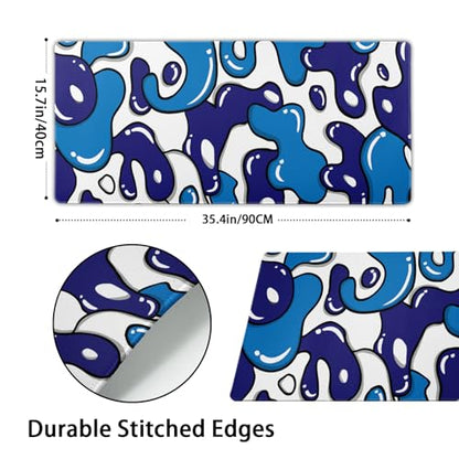 Japanese Anime Geometric Gaming Mouse Pad XL 31.5x11.8 Inch Navy Blue White Mouse Pad Extended Large Anime Mouse Pad with Non-Slip Rubber Base Stitched Edge PC Computer Laptop Desktop for Home Office - color: Japanese Geometric-Navy Blue White, size: 31.5