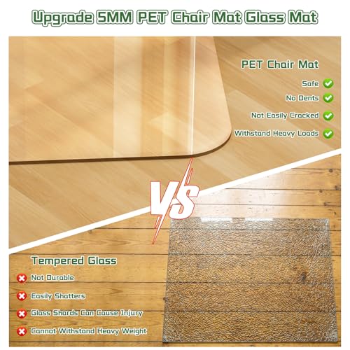 PET Office Chair Mat for Carpet - 36" X 48'' X 0.2" Thick Clear Shatterproof Office Chair Mat, Easy to Unroll and Lay Flat, Superior Glide, Heavy Duty Protection for Office Home Hardwood and Carpets - size: 36" X 48" - 5 MM PET