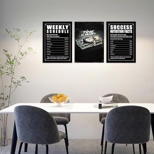 ZHIYANGY 3Pcs Success Nutrition Facts, "Time Is Money" Inspirational Canvas Wall Art, Motivational Entrepreneur Quotes Poster, Hustle Weekly Schedule, Inspirational Canvas Prints for Man Cave Living Room Bedroom Office Wall Decor - color: 3P-Nutrition Fac