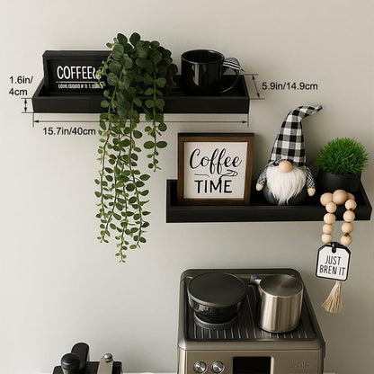 Floating Shelves with Raised Lip for Wall, 15.7 Inch Black Wooden Floating Wall Shelves, Set of 2, Wall Shelves for Bedroom Bathroom Living Room, Rustic Storage Display Shelves - color: Black