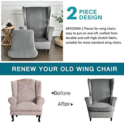 KRFOONN Wingback Chair Cover Slipcovers 2 Piece Stretch Velvet Plush Wing Chair Covers Slipcovers Wingback Sofa Covers Armchair Covers Furniture Protector for Living Room, T15 - color: Color T15