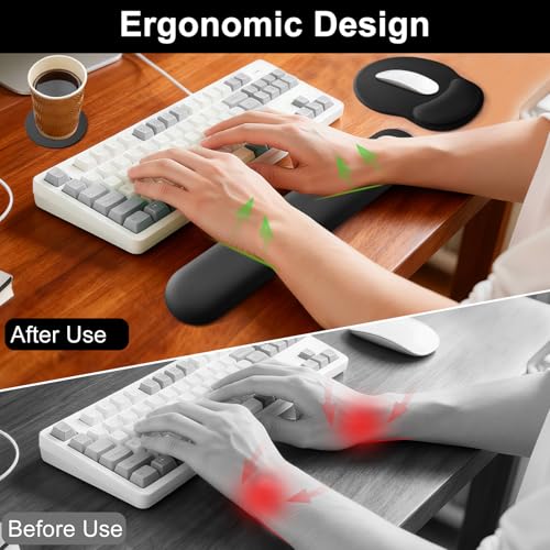 Keyboard Wrist Rest Mouse Pad with Wrist Support, Gaming Mousepad with Non-Slip Base, Ergonomic Mouse Wrist Arm Cushion Support for Home Office Laptop Computer, Easy Typing for Pain Relief, Black - color: Black