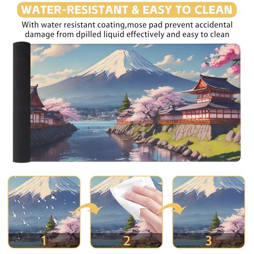 Mount Fuji Desk Mat Large Mouse Pad Gaming Mousepad 31.5 x 15.8 in | Desk Pad for Keyboard and Mouse, Large Non-Slip Rubber Base Mousepad Desk Mat with Stitched Edges for Gaming Office - color: Japanese Mount Fuji