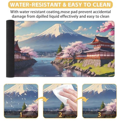 Mount Fuji Desk Mat Large Mouse Pad Gaming Mousepad 31.5 x 15.8 in | Desk Pad for Keyboard and Mouse, Large Non-Slip Rubber Base Mousepad Desk Mat with Stitched Edges for Gaming Office - color: Japanese Mount Fuji