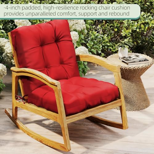 Outdoor Chair Cushions Set of 2, 42x21x4 Inch Patio Cushion for Dining/Rocking Chairs, High Back Soft Seat Pad with Ties, Indoor Outside Use, Fade-Resistant & Waterproof, Red - color: Red