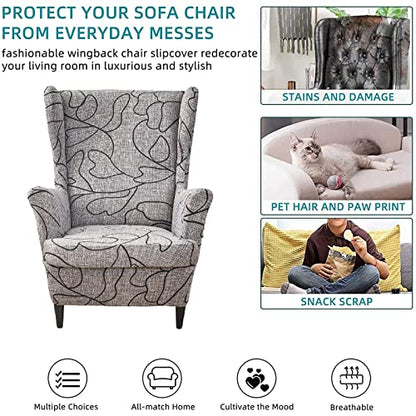 KRFOONN Wingback Chair Covers Slipcovers 2 Piece Stretch Wing Chair Covers Spandex Slipcovers Wingback Sofa Covers Armchair Covers Non-Slip Furniture Protector for Living Room Wingback Chairs, A15 - color: A15