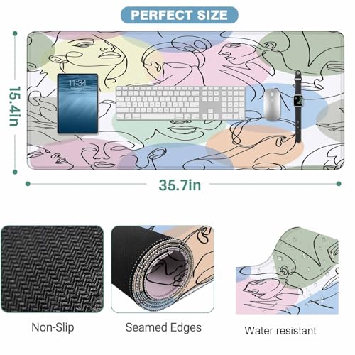Abstract Women's Faces Gaming Mouse Pad Black Lines Drawing Large Full Desk Keyboard Mousepad for Computer,Home,Office 35.4"X15.7" - color: women's faces