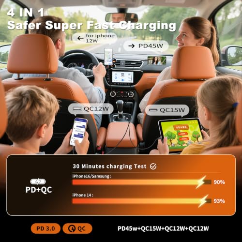 Retractable Car Charger, 4 in 1 Car Charger USB C Fast Charge, Cigarette Lighter USB Charger, Travel Essentials Car Accessories Gifts for Men Women for iPhone 17 16 15 14 13 12 Pro Max, Samsung