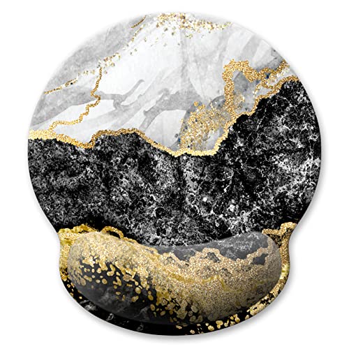 Ergonomic Mouse Pad with Wrist Support, Marble Memory Foam Wrist Rest Mouse Pads, Cute Computer Laptop Office Accessories Decor, Pain Relief Mousepad for Gaming Work Men Women, Black White - color: Black Gold Marble