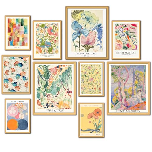 LANCHI95 10 Pcs Vintage Eclectic Wall Art Prints, Trendy Maximalism Poster for Aesthetic, Abstract Eclectic Wall Decor Van Gogh William Morris Matisse Monet Maximalist Famous (Unframed) - color: Vintage Eclectic 2