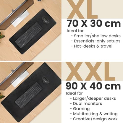 Full Grain Genuine Leather Desk Pad – Black (XL) - Premium Desk Mat with Non-Slip Backing, Thick 3mm, Office Desk Protector for Work & Gaming (Extra Large 35.4 x 15.7 inch) - color: Black