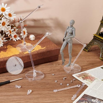FINGERINSPIRE 6 Pcs Action Figure Stands Clear Doll Model Support Stand with 2 inch Round Base Assembly Action Figure Display Holder without Claw Durable Display Stand Compatible with Figures Models