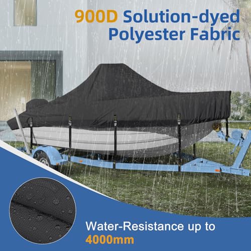 Center Console Boat Cover, 900D Heavy Duty Boat Center Console Cover, Waterproof Boat Covers 17-19 FT with Motor Cover and Metal Windproof Adjustable Buckle, Black - color: Black, size: 17'-19' Length , Beam Width up to 102" W