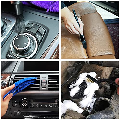 HMPLL 9pcs Auto Car Detailing Brush Set/ Interior Cleaning Kit Includes 5 Soft Premium Detail Brush, 3 Wire Brush & 1 Vent Cleaning Brush for Cleaning Interior, Dashboard, Engines, Leather, Wheel - color: black
