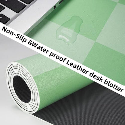 AFIING Sage Green Checkered Desk Mat 31.5" x 12", Waterproof Desk Pad | Non-Slip Rubber Base, Easy Clean Surface, Desk Protection, Office & Home - color: Whitegreen