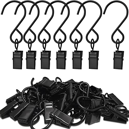 Stainless Steel S Hooks Curtain Clips, 50 Pack Hanging Party Lights Clips, Hangers Gutter Photo, Art Craft Display, 3 Inch Long, Black - color: 3 Inch Long Black