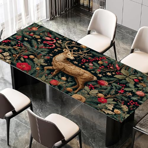 Christmas Deer Forest Desktop Sticker 39.37x23.62In, Vintage Embroidery Style Desk Decal, Easy Clean Table Surface Sticker, Elegant Holiday Decor - color: Colorful188