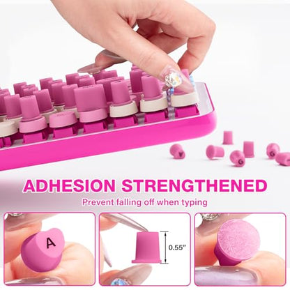 70PCS Universal Long Nails Keyboard Stickers, Self-Adhesive Raised Keyboard Bubbles, Keyboards Cap for Long Acrylic Nail, Silicone Heart Shaped Keyboards Cover for Women Girl Present - Hot Pink - color: 70PCS - Rose Red