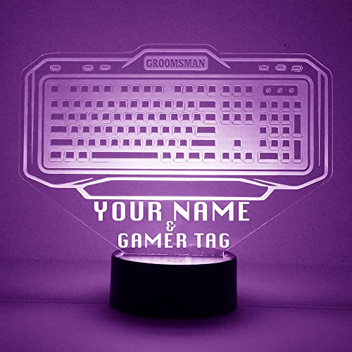Personalized Gaming LED Sign Night Light Lamp with Remote, Custom Text, Acrylic Display with 16 Colors & 4 Modes, Battery or USB Power, Made in The USA (Keyboard) - style: Keyboard