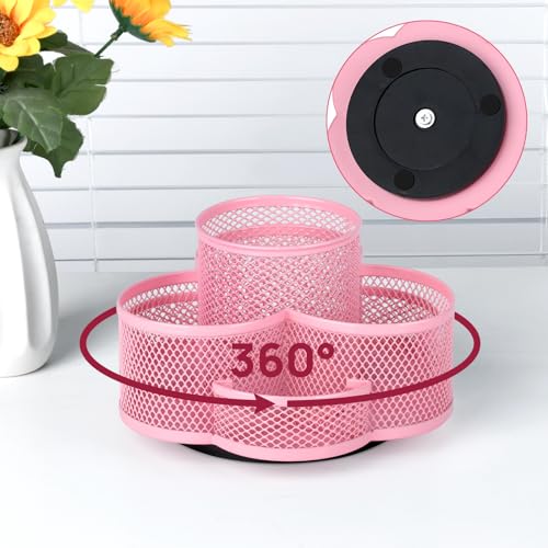 Topwey Pink Pen Holder for Desk, Rotating Pencil Holder, Cup Holder for Desk Office, Pen Organizer - color: Pink