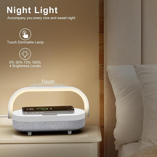 Nightstand Lamp with Wireless Charger,4 in 1 Touch Bedside Lamp Bluetooth Speaker,Portable Dimmable LED Night Light,Corporate Gifts Premium for Employees Clients,Birthday Gifts Women Wife Friend - color: Pure White
