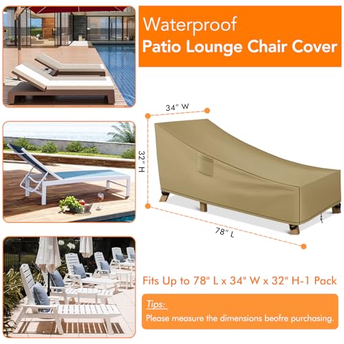 WLEAFJ Patio Chaise Lounge Cover Waterproof, Heavy Duty Outdoor Lounge Chair Covers, Durable Patio Furniture Covers, 78L x 34W x 32H inch - 2 Pack, Khaki - color: Khaki, size: 2 Pack-78L x 34W x 32H inch