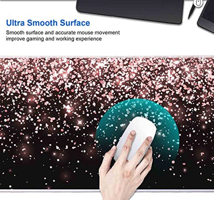 IMAYONDIA Gaming Mouse Pad, Large Non-Slip Rubber Base Mousepad with Stitched Edges, Keyboard Mouse Mat Desk Pad for Work, Game, Office, 31.5x11.8 Inch - Rose Gold Black Glitter Luxury - color: Rose Gold Glitter Black