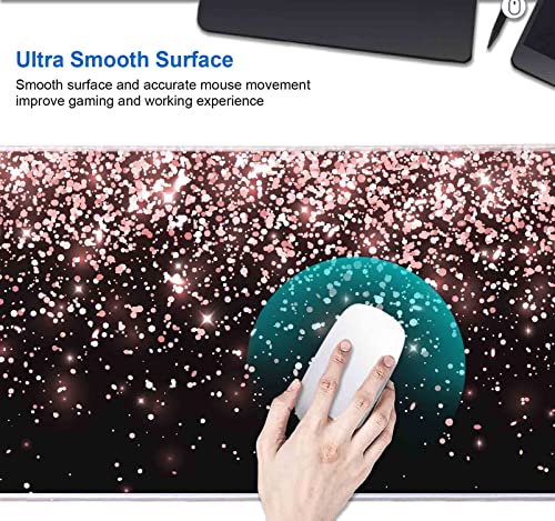 IMAYONDIA Gaming Mouse Pad, Large Non-Slip Rubber Base Mousepad with Stitched Edges, Keyboard Mouse Mat Desk Pad for Work, Game, Office, 31.5x11.8 Inch - Rose Gold Black Glitter Luxury - color: Rose Gold Glitter Black