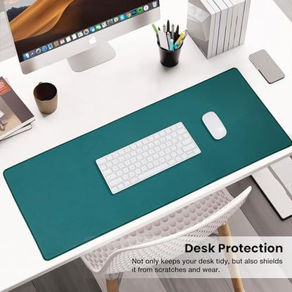 ALOANES Dark Green Waterproof Desk Mat,Large Extended Mouse Mat,Office Desk Protector with Anti-Slip Base,Stitched Edge,Grain Jacquard Surface,Perfect for Gamer,Office&Home, XL(11.81''x27.56''x0.12'') | Green Grain Jacquard Surface Keyboard Desk Mat for C