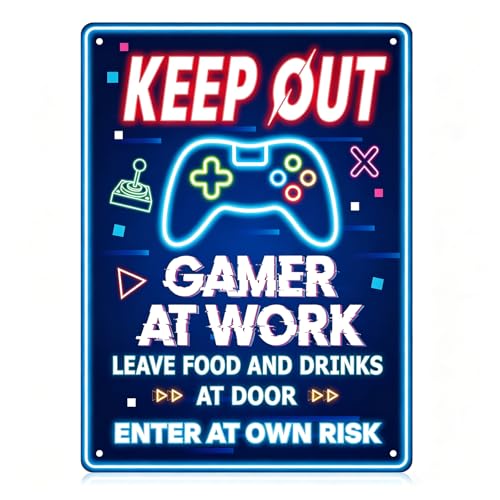 Keep Out Gamer at Work Sign for Boys Gaming Room Wall Door Decor - 8x11 Inch Futuristic Sign Gift for Teenage、 Boyfriend、gamers - color: Keep out Gamer at Work 007