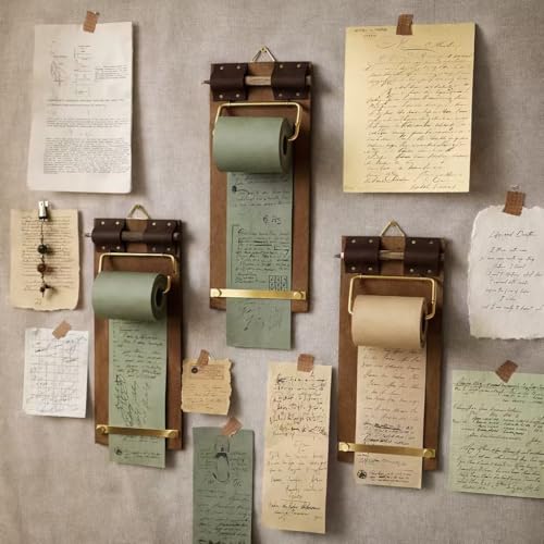 Retro Wall Mounted Memo Board with 1 Natural Dark Green Roll – Rustic Clipboard Notepad, Tearable Writing Pad for Notes, Menu, Kitchen, Café and Home Office Decoration - style: Dark Green Board + 1 Roll